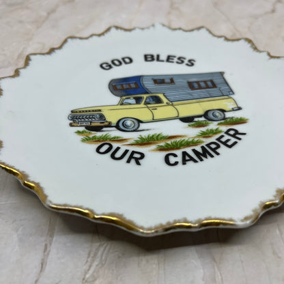 God Bless Our Camper 65 Ford Pickup w/ Slide in 7" vintage Wall Hang Plate TE5