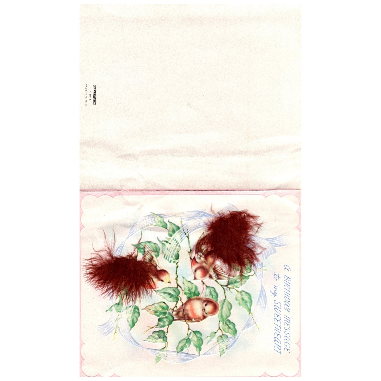 Vintage Greeting Card Birds Feathers Birthday - Double Glo H3-1