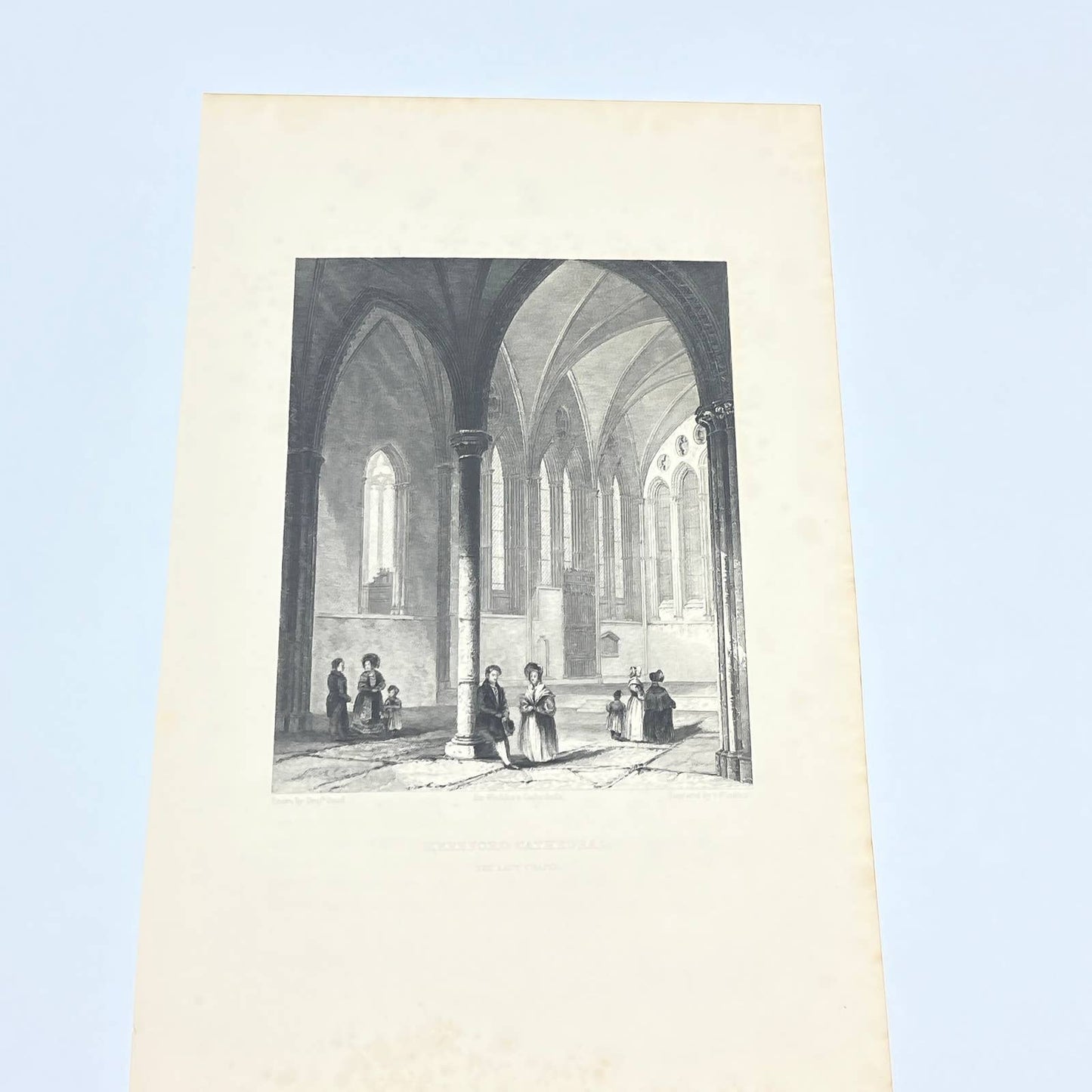 1842 Original Art Engraving Hereford Cathedral View of the Lady Chapel AC6