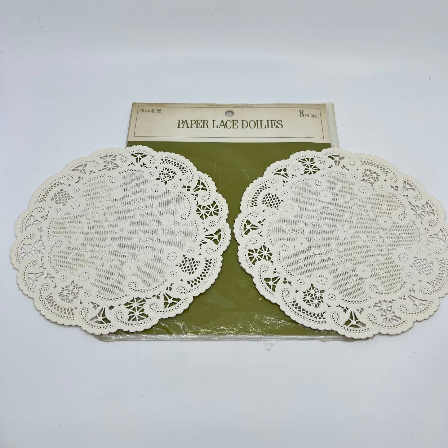 Set of 2 Vintage Paper Lace Doilies in Package 8” FL3