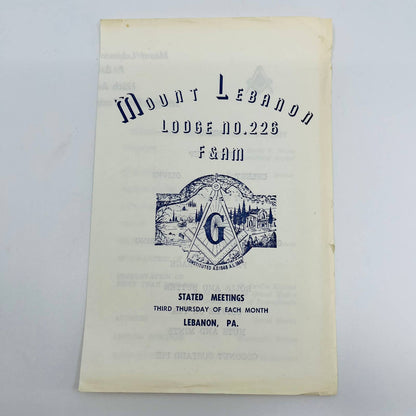 1973 Mount Lebanon Masonic Lodge 226 Banquet Menu & Program Harrisburg PA C10