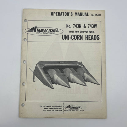 New Idea 743N & 743W Three Row Stripper Plate Uni-Corn Head Operator Manual TB9