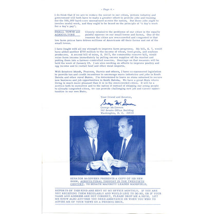 Senator George McGovern Reports Newsletter Jan 1968 Original TK1-P7