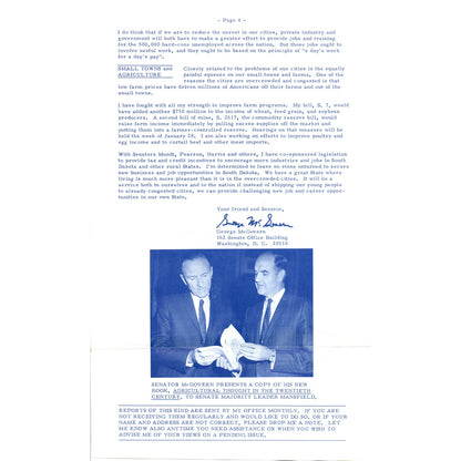 Senator George McGovern Reports Newsletter Jan 1968 Original B16