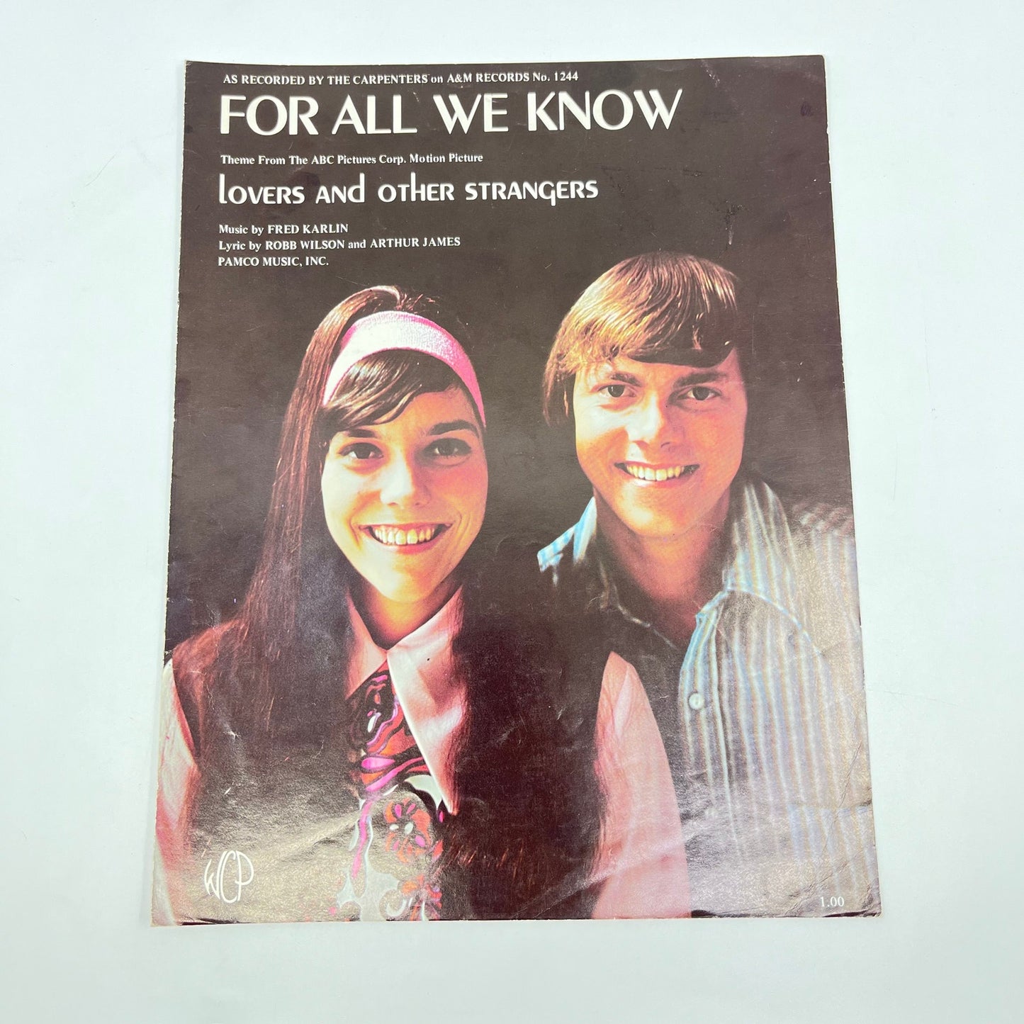 1970 Sheet Music For All We Know Lovers & Other Strangers The Carpenters V43-1