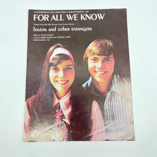 1970 Sheet Music For All We Know Lovers & Other Strangers The Carpenters V43-1