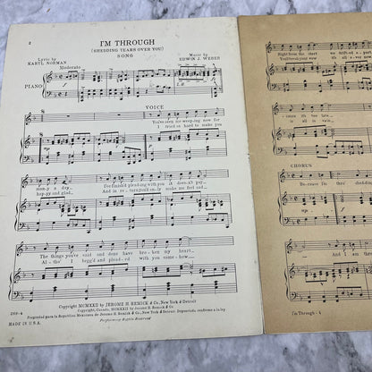 Vintage Sheet Music I'm Through Shedding Tears over you Norman Weber V38
