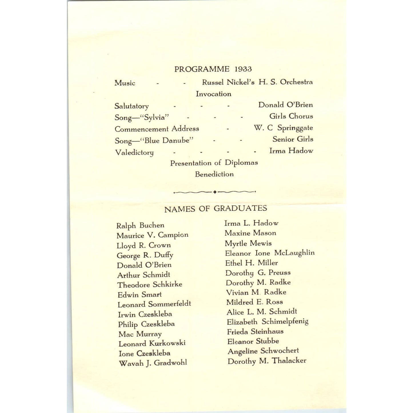 1933 Montello High School Commencement Invitation & Program AD4