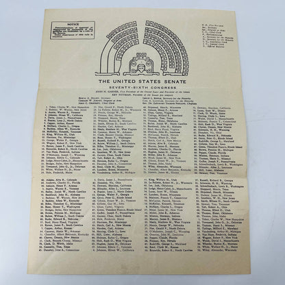 1940 Diagram of the United States Senate 76th Congress C10