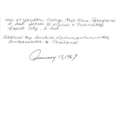 Sukich Nimmanheminda Thai Ambassador Address 1967 Original Photo 5x7 TK1-P5