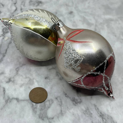 Vintage Lot of 2 Teardrop Mercury Glass Ornaments Multicilor Mica Stencil OT1