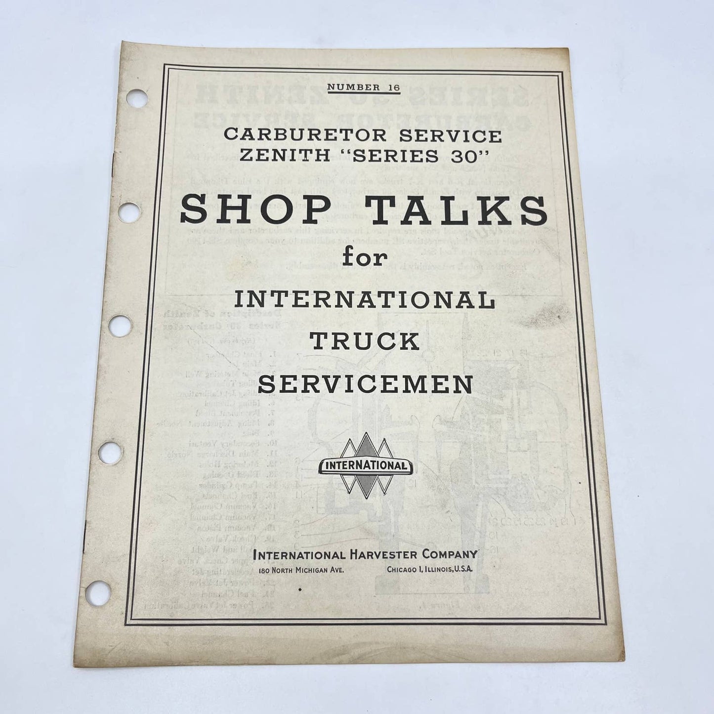 1946 Shop Talks for International Truck Servicemen #16 Carburetor Zenith 30 TF8