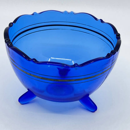 Antique LE Smith Mt. Pleasant Cobalt Blue 3 Toed Glass Bowl 5” TE4
