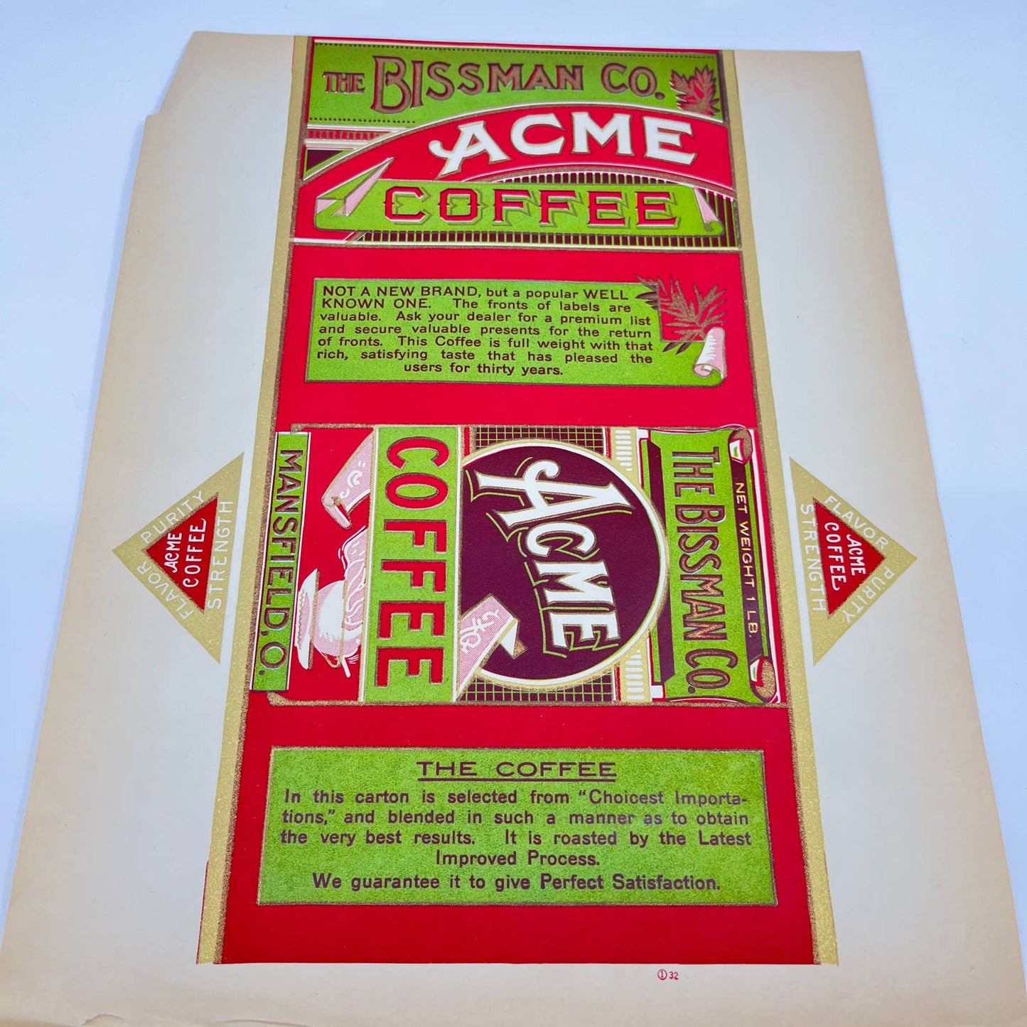 1930s Acme Brand Bissman Company Mansfield Ohio General Store Coffee 14x11" FL3