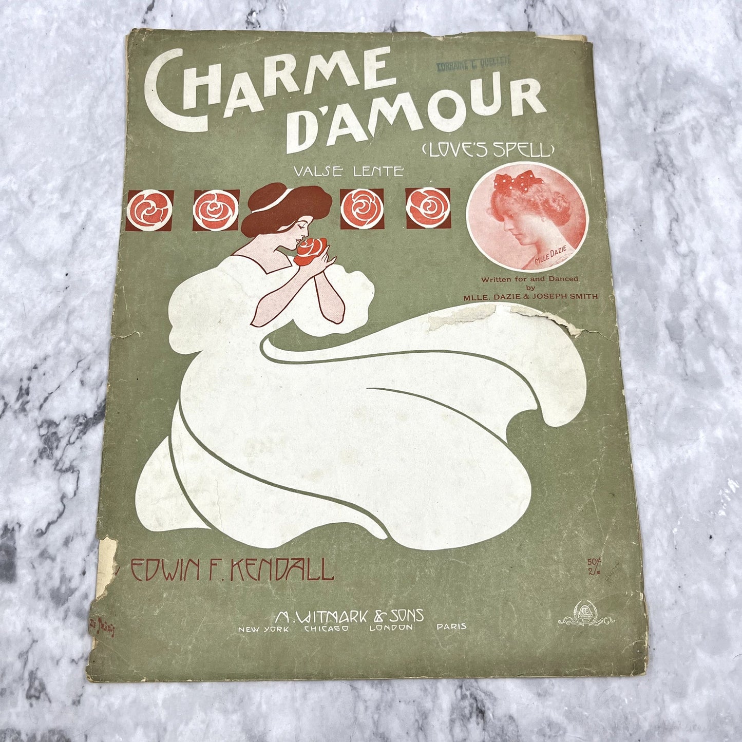 Charme D'Amour Love's Spell Edwin F. Kendall Mlle Dazie 1907 Sheet Music V37-5