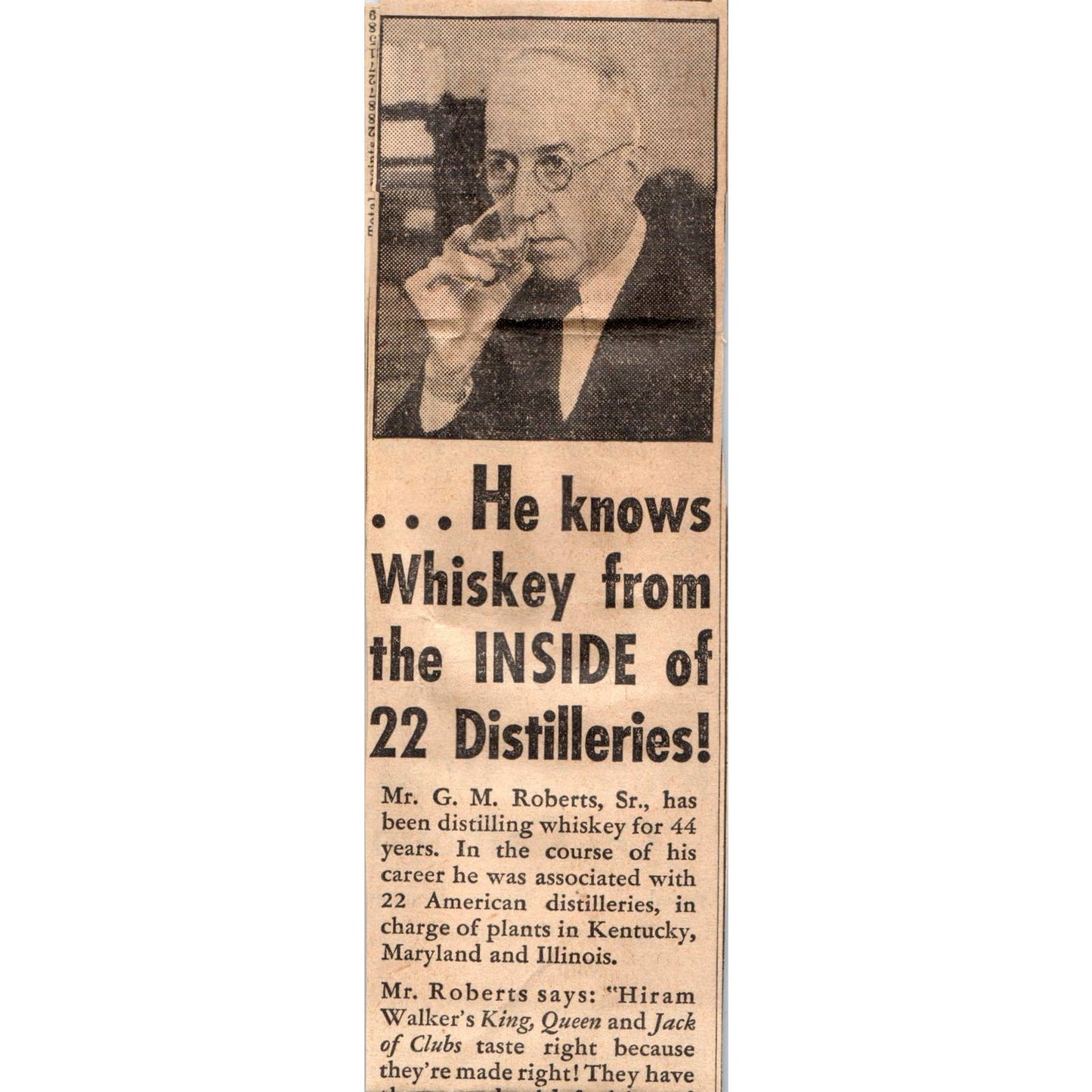1935 Minneapolis Journal Newspaper Ad Hiram Walker's Whiskies G.M. Roberts FL5-4