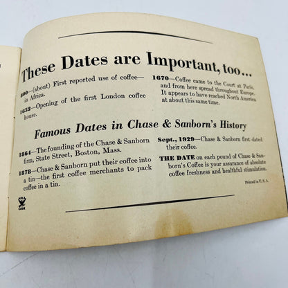 1933 Chase and Sanborn Coffee Promotional Book 400 Famous Dates in History H4-5