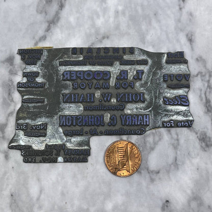 Vtg Printers Block Vote Sinclair T.R. Cooper John W. Hahn Harry C. Johnston TJ54