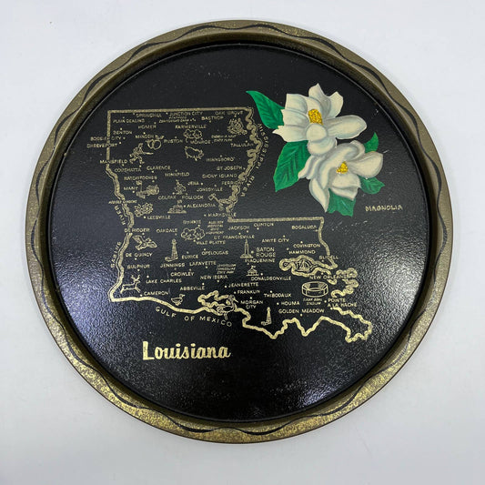 Vintage Black & Gold Metal State Souvenir Plate Tray Louisiana 11” TH2