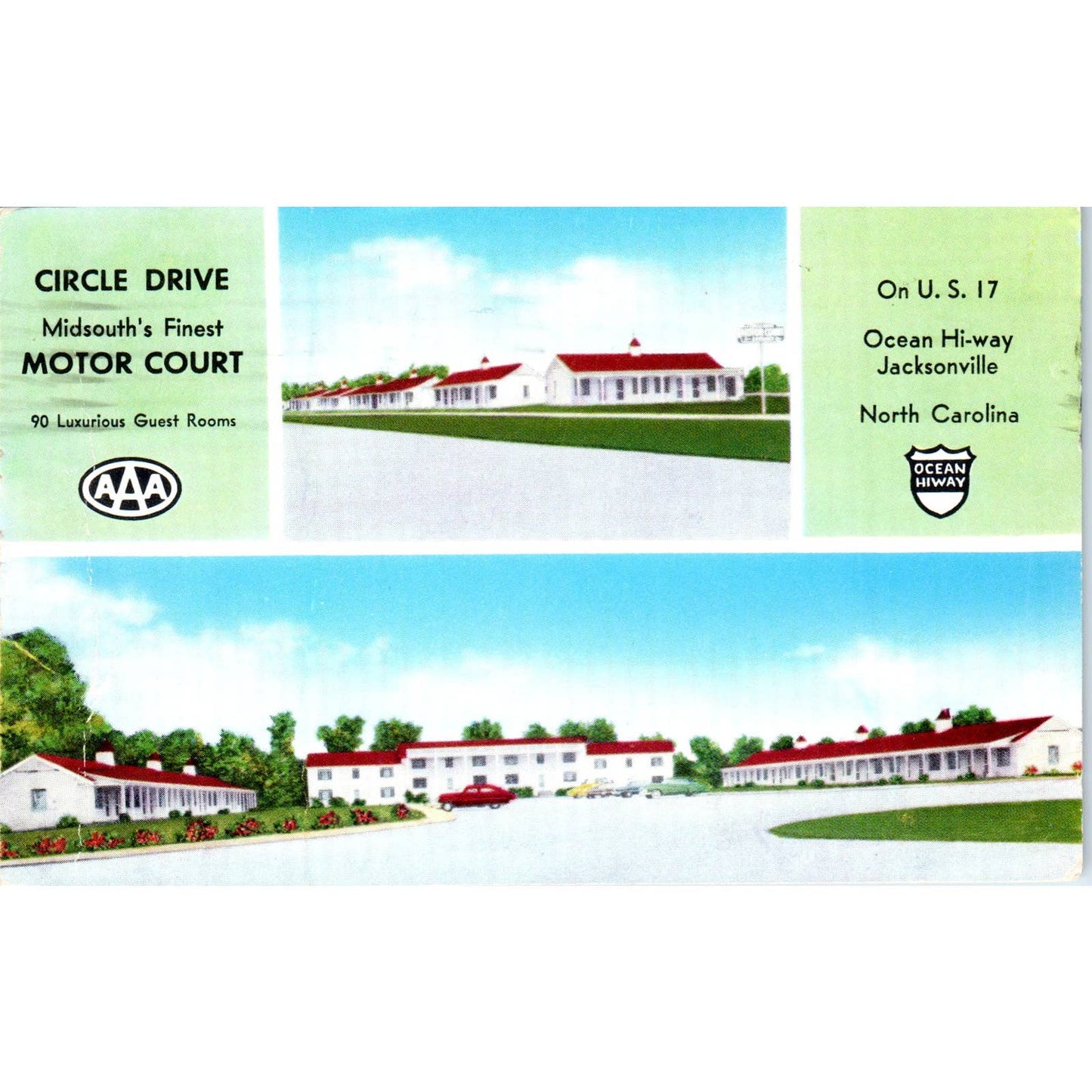 Circle Drive Motor Court Jacksonville NC D.L. Phillips 1956 Postcard TK1-24