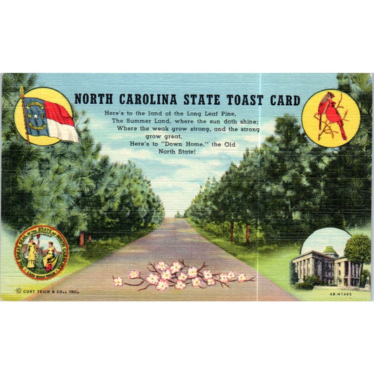 North Carolina State Facts Card Linen Original Postcard P2-4