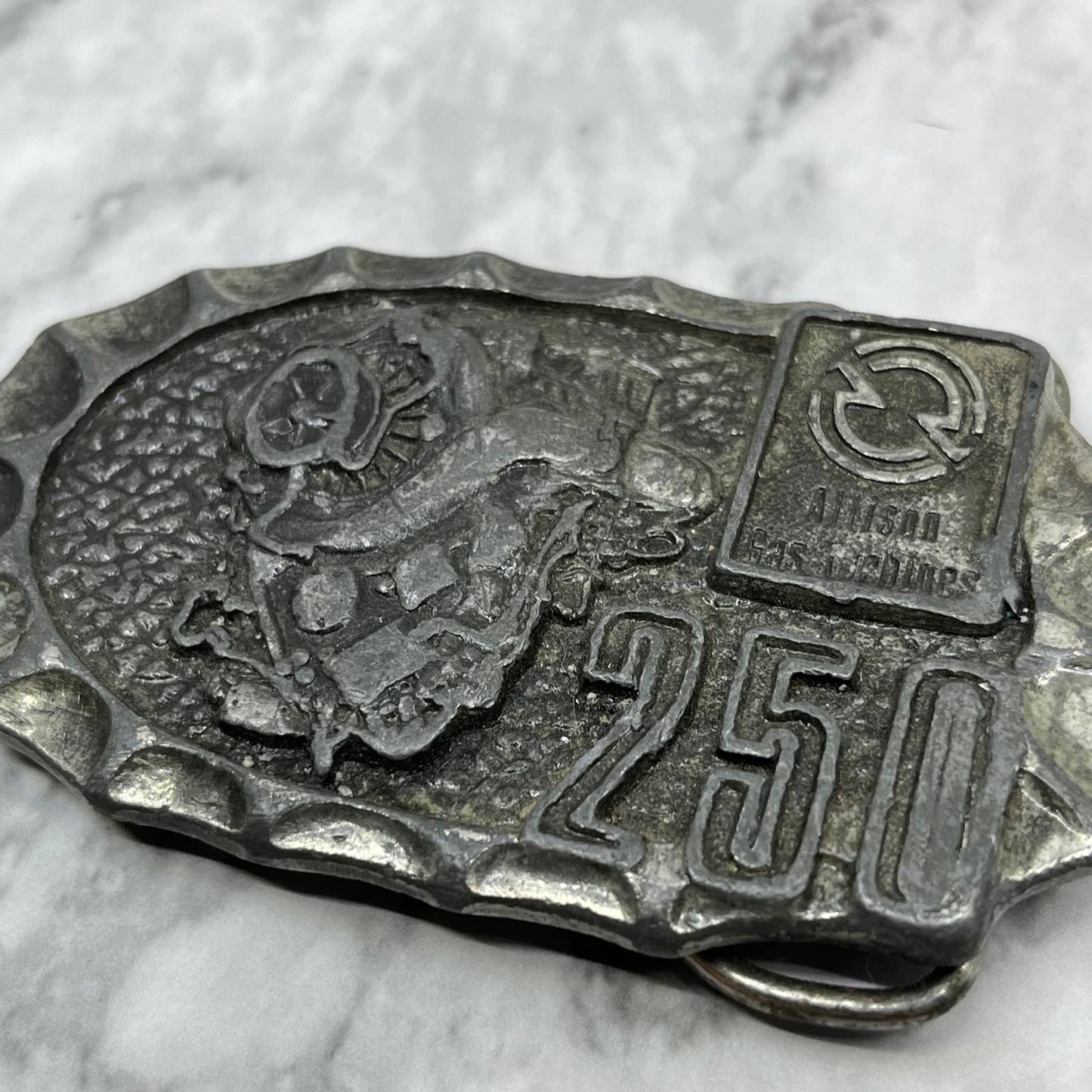 Vintage 1976 Belt Buckle, Allison Gas Turbines 250, Bergamot Brass Works SA2