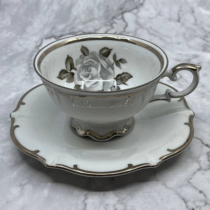 Schumann Arzberg Germany Vintage MOON ROSE Footed Tea Cup & Saucer Set TD1