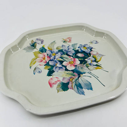 MCM Toleware White Floral Flowers Metal Small Tray 6.5 x 7.5” TB6