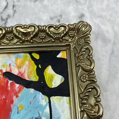 Original Framed Abstract Art Painting 4x5" Mini in Vintage Brass Frame w COA TJ4