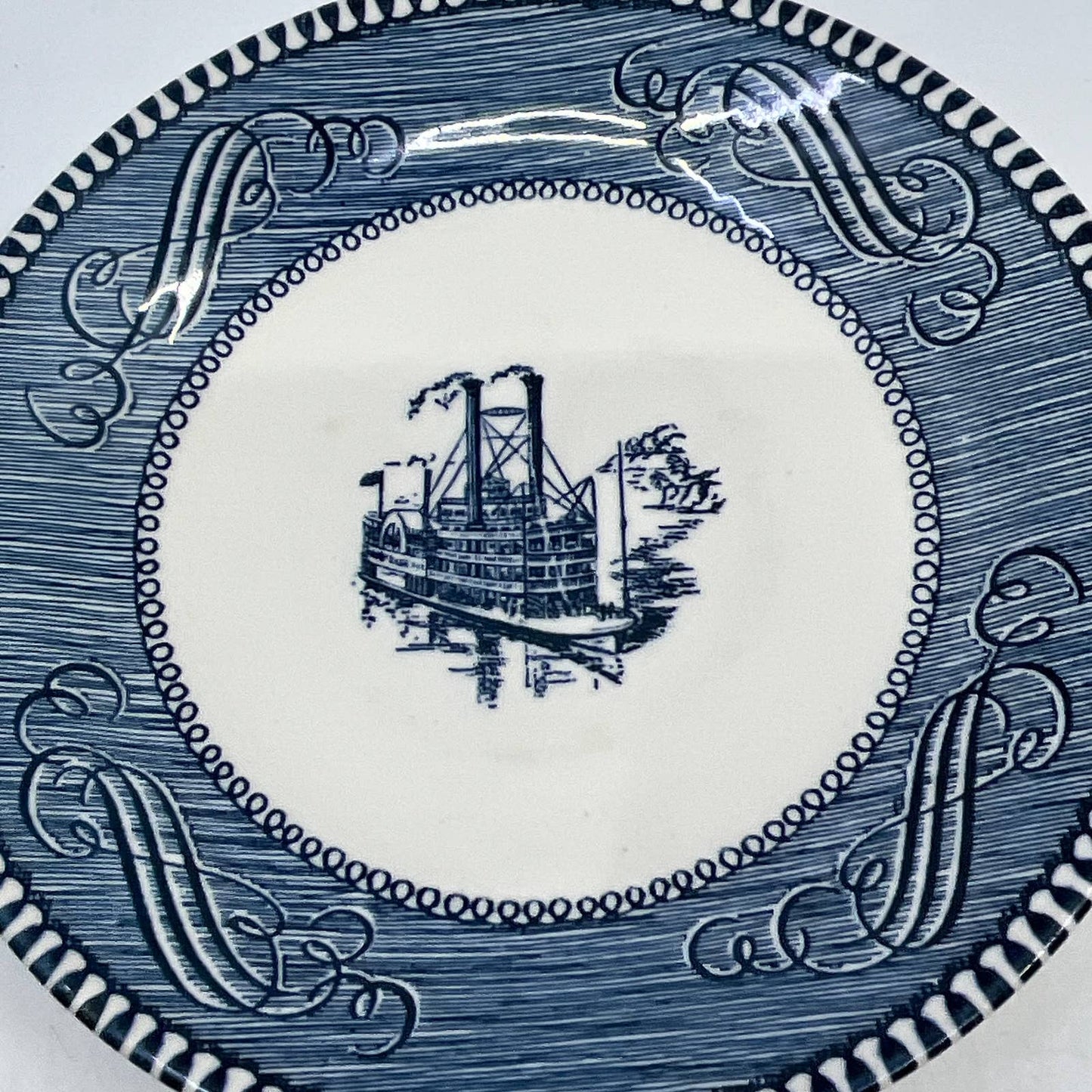 Currier & Ives BLUE Steamboat Royal China Set of 2 Dessert Plates 6” TI3