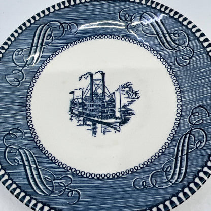 Currier & Ives BLUE Steamboat Royal China Set of 2 Dessert Plates 6” TI3