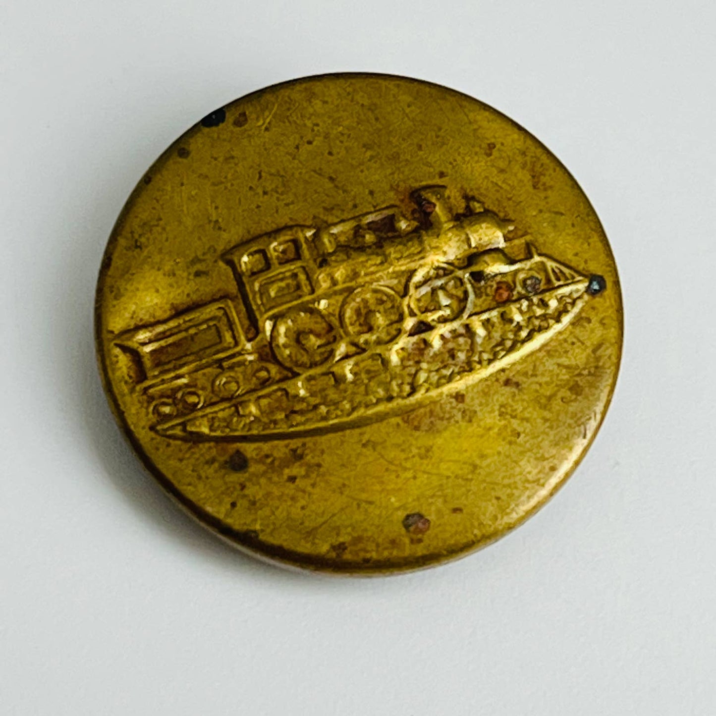 Train Steam Engine Railroad Locomotive Coal Car Embossed Brass Button SB5-40