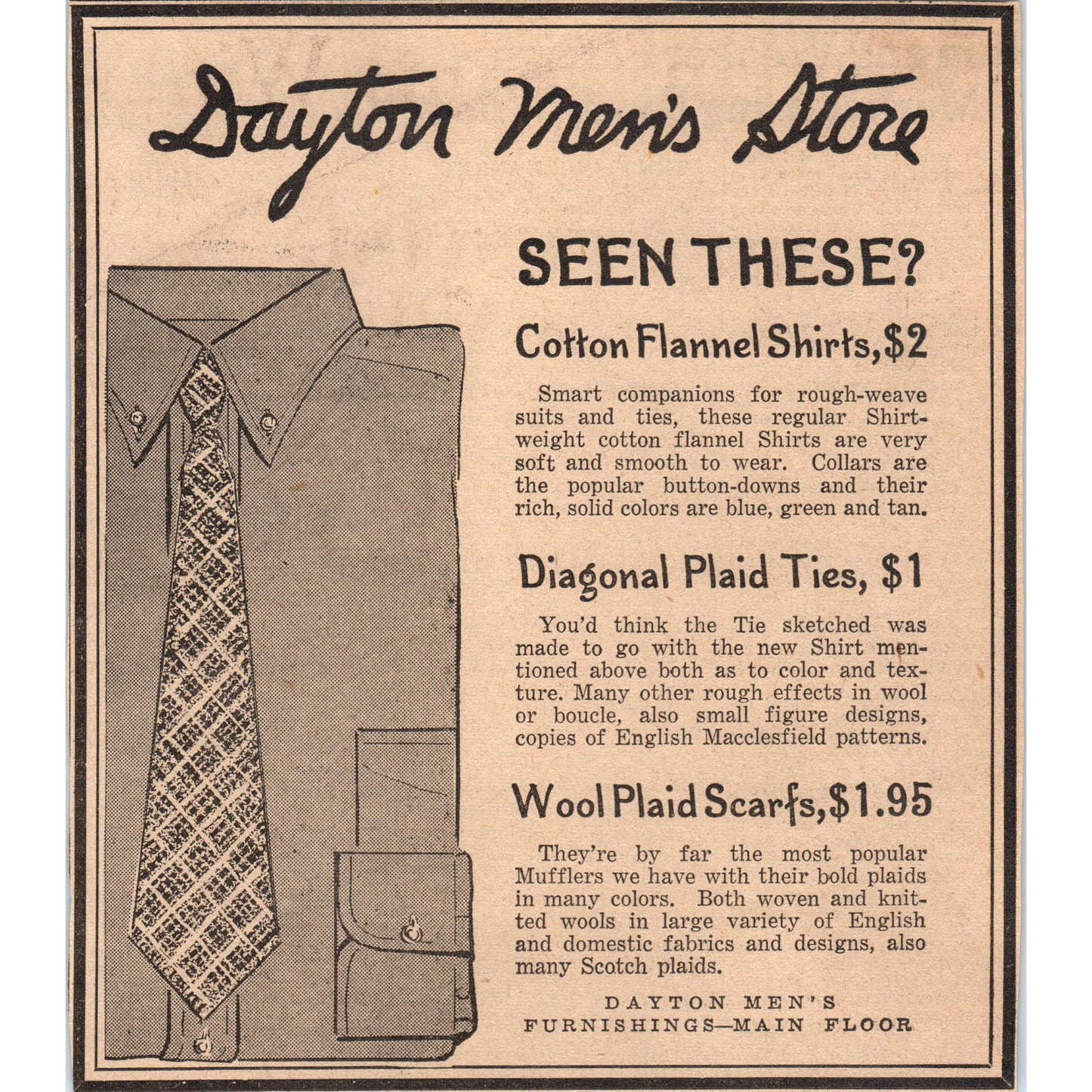 1935 Minneapolis Journal Newspaper Ad Dayton's Men's Store Shirts and Ties FL5-2