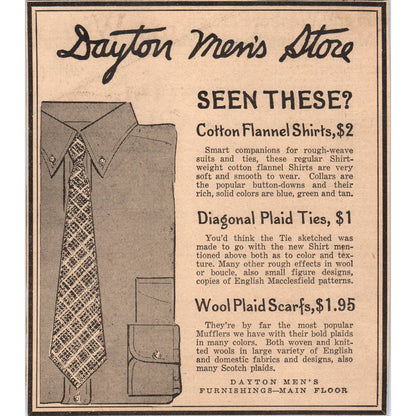 1935 Minneapolis Journal Newspaper Ad Dayton's Men's Store Shirts and Ties FL5-2