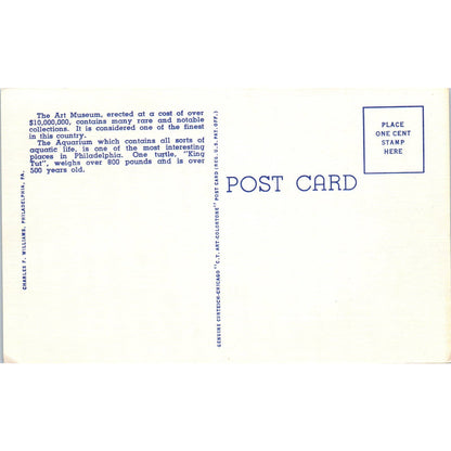 Vintage Postcard Art Museum Showing Aquarium Schuylkill River Philadelphia TI1-1