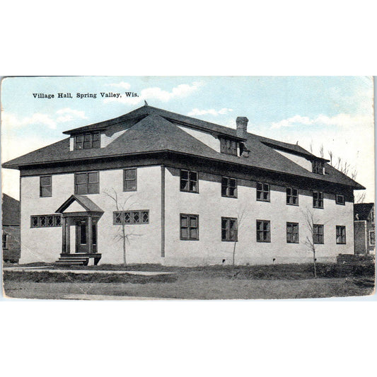 Village Hall, Spring Valley Wisconsin Original Postcard TJ9-P3