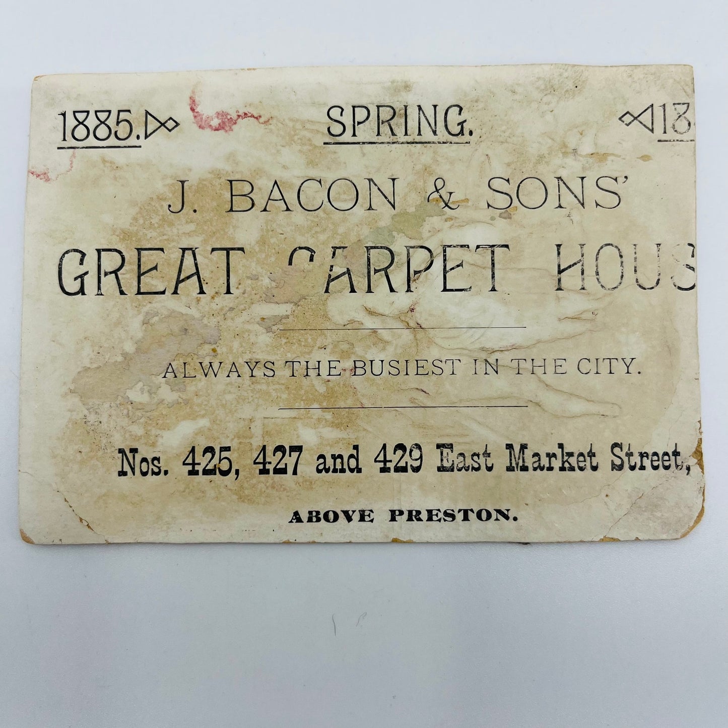 1880s Victorian Trade Card J Bacon & Sons Great Carpet House Louisville AH9-M8