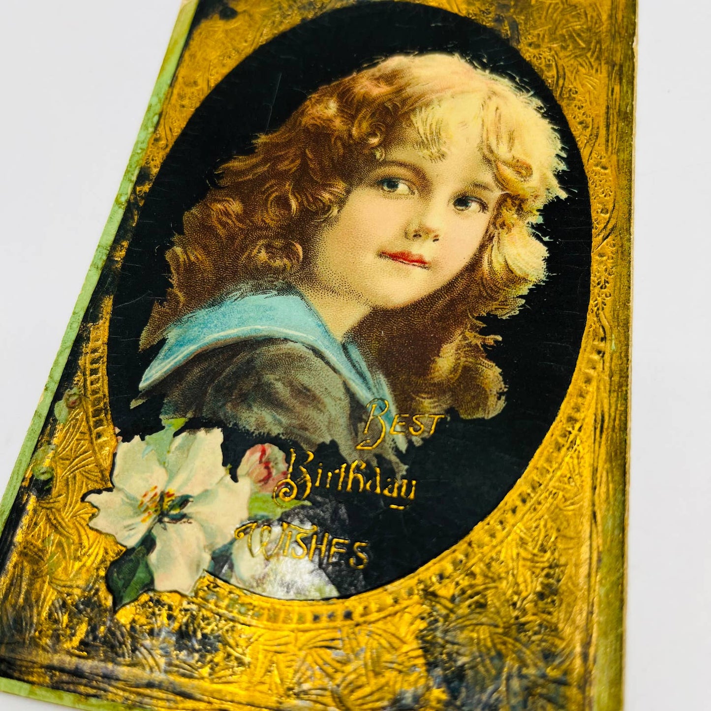 1910s Birthday Post Card Embossed Dresden Victorian Girl Cameo PA5