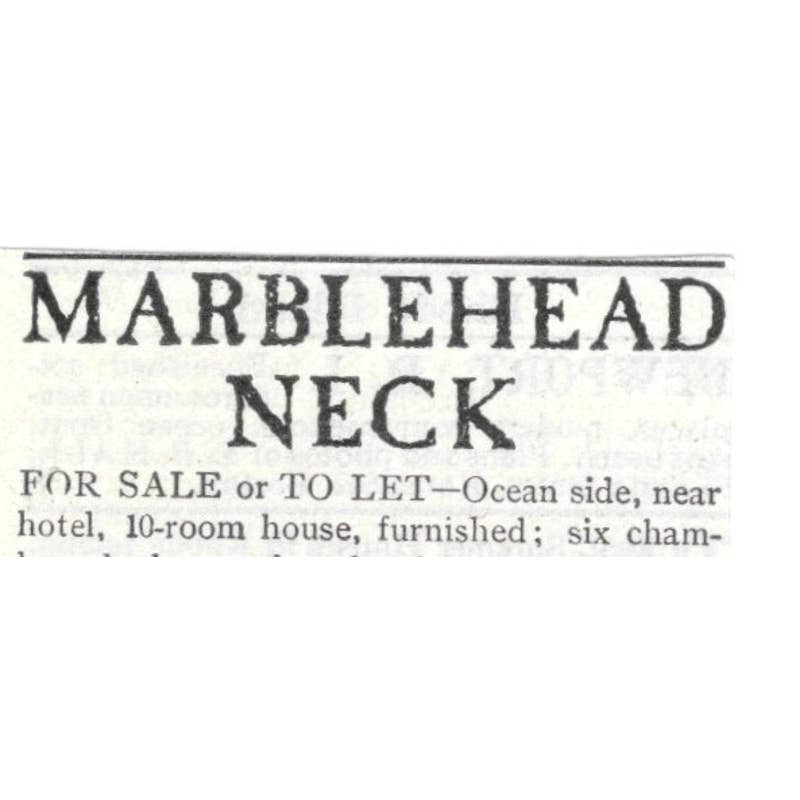 Marblehead Neck Home For Sale/Rent F. Alcott Pratt Boston MA - 1903 Ad TJ8-7-5