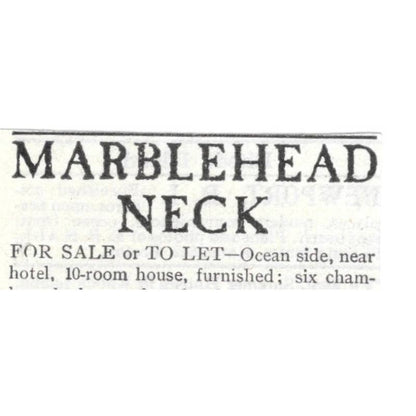 Marblehead Neck Home For Sale/Rent F. Alcott Pratt Boston MA - 1903 Ad TJ8-7-5