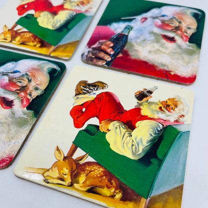 Set of 4 Cork Bottom Christmas Santa Claus Coca Cola Drink Coasters TC4