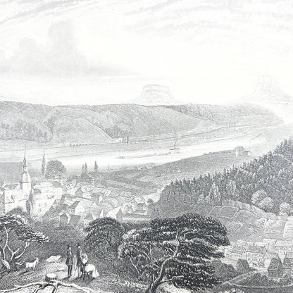 1864 Original Steel Art Engraving - Schandau in Saxon Switzerland A.H. Payne AC3