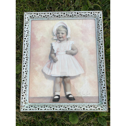 Vintage Framed Original Signed Portrait of Little Girl by Eliva Cook