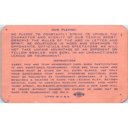 1948 American Bowling Congress Milwaukee Membership Card Eagles 775 SE5-14