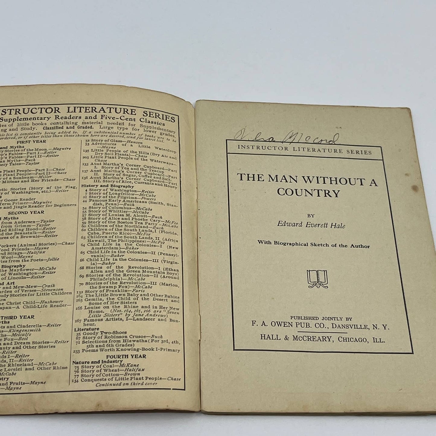 1913 MAN WITHOUT A COUNTRY Edward Everett Hale Instructor Literature No. 149 TG6