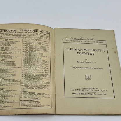 1913 MAN WITHOUT A COUNTRY Edward Everett Hale Instructor Literature No. 149 TG6