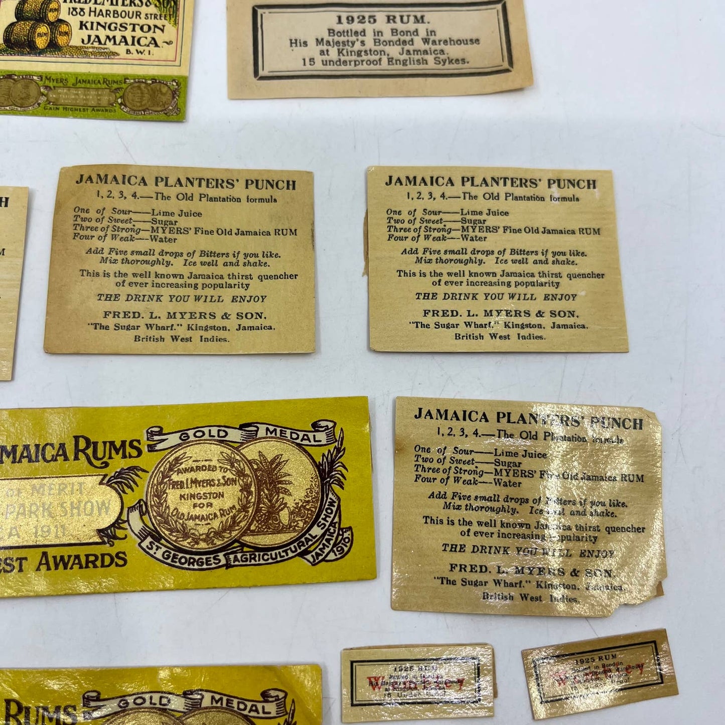 1920s Fine Old Jamaica Rum Fred L Myers & Son Bottle Label Set TI4
