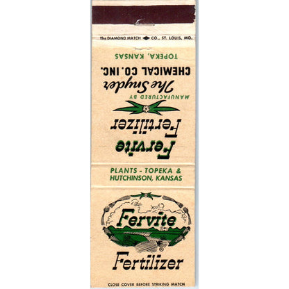 Fervite Fertilizer Snyder Chemical Co Topeka KS Advertising Matchbook SA1-M1