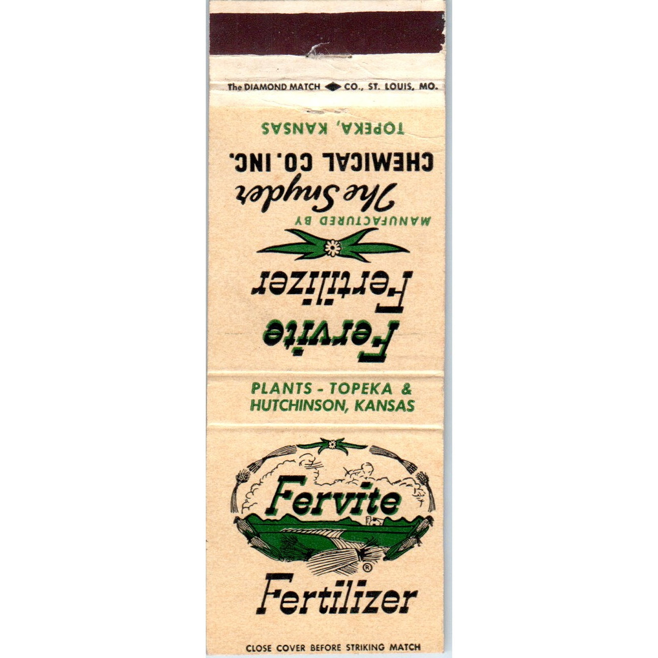 Fervite Fertilizer Snyder Chemical Co Topeka KS Advertising Matchbook MM10-2