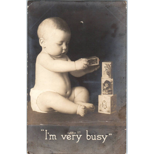 Baby Playing With Blocks 1914 Original Postcard TK1-22